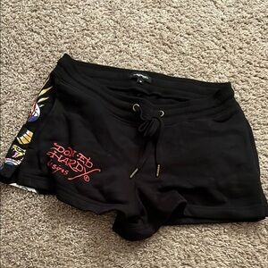 Ed Hardy Black Athletic Shorts with Iconic Design
